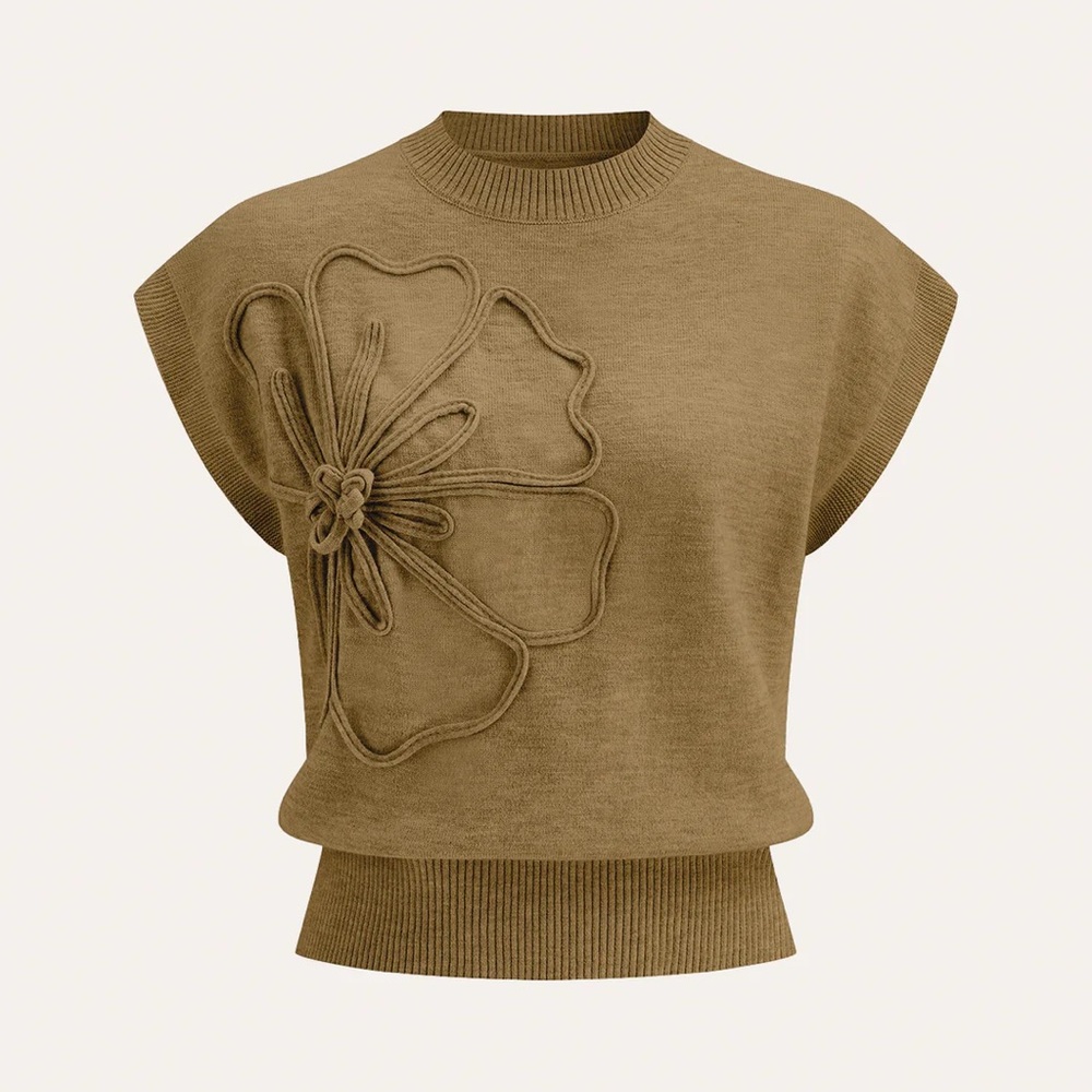 COMMENSE Flower Applique Cap Sleeve Knit Top - size XSmall